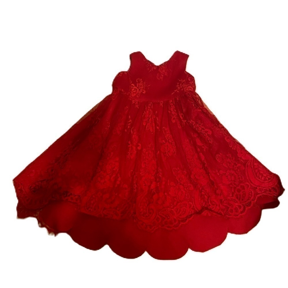 Biscotti Red Lace Tulip Hem Dress Sz 5 Sleeveless Girls Kids